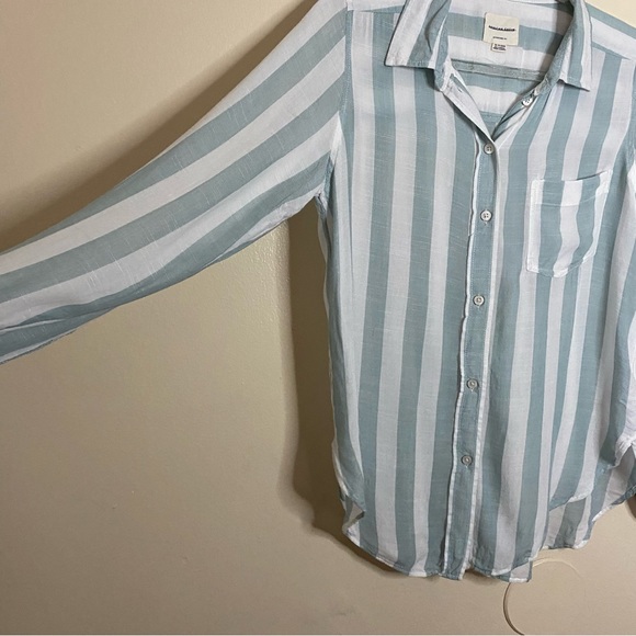 American Eagle Long Sleeve Semi Sheer Striped Button Front Oversized Shirt - Picture 3 of 9